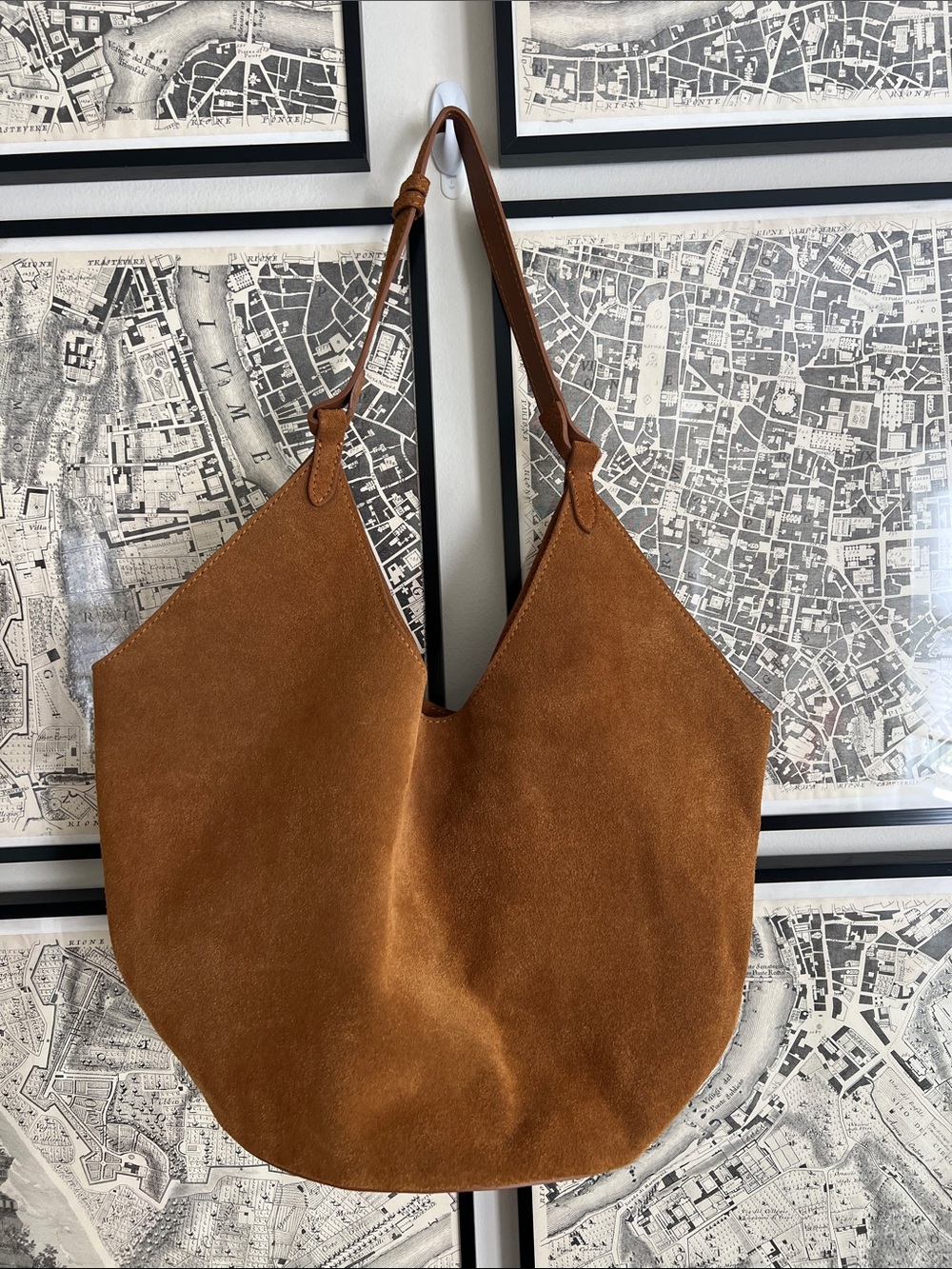 Suede Hobo Shoulder Bag in Chestnut Brown Made in Italy